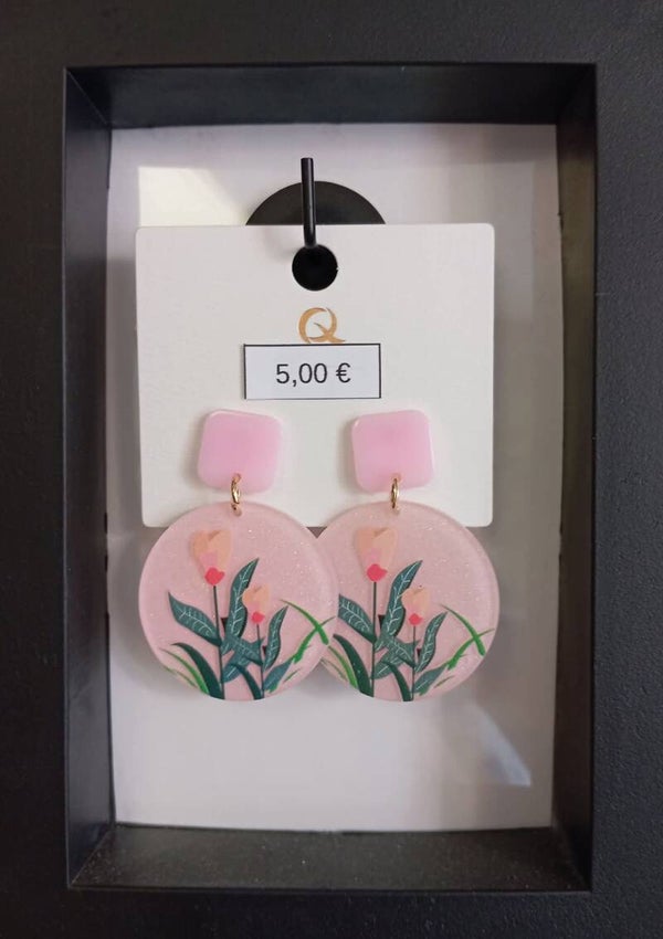 Boucles d'oreilles fantaisies - Fleurs roses pâles