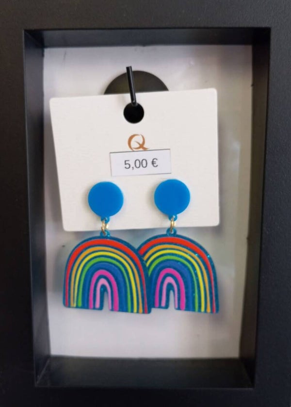 Boucles d'oreilles fantaisies arc en ciel - bleues