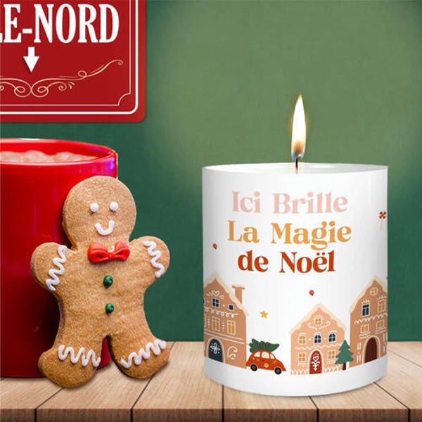 Bougie " Ici brille la magie de Noël "