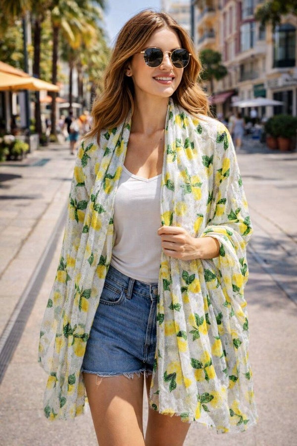 Foulard imprimé citrons avec dorures