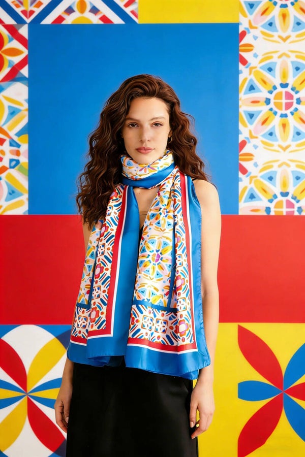 Foulard touché  soie -Bleu