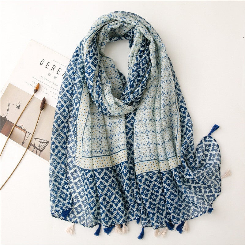 Foulard imprimé carreaux de ciments - Bleu - JL08