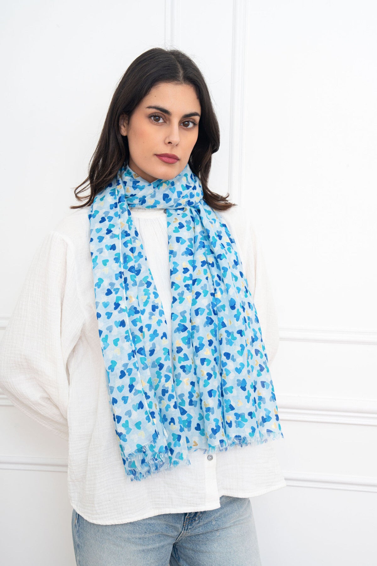 Foulard imprimé coeurs -Bleu - C275