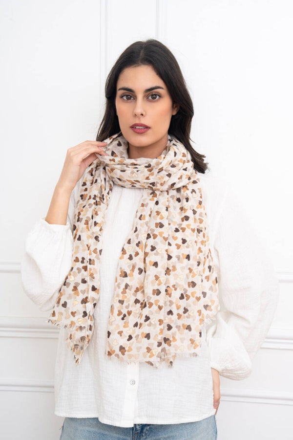 Foulard imprimé coeurs -Beige - C275