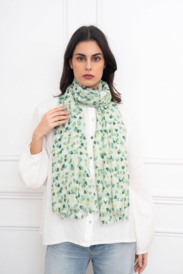 Foulard imprimé coeurs -Vert - C275