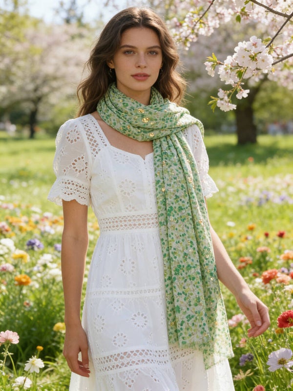 Foulard imprimé fleuris - Vert - C278