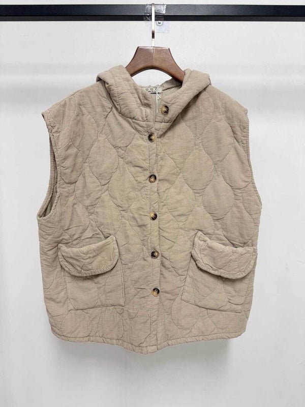 Veste à capuche matelassée en velours - Beige
