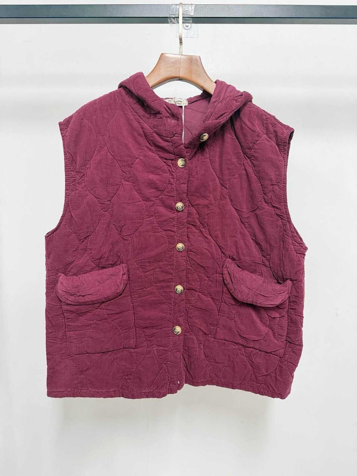 Veste à capuche matelassée en velours - Bordeaux