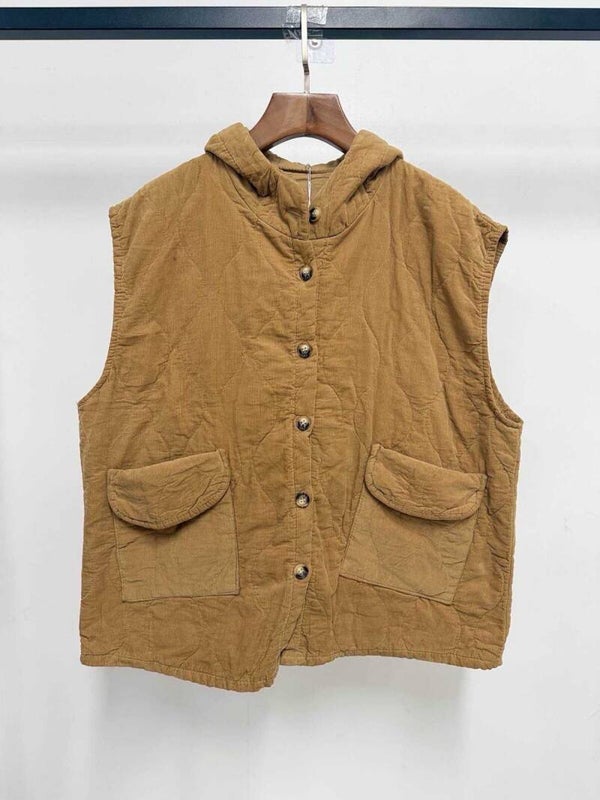 Veste à capuche matelassée en velours - Camel