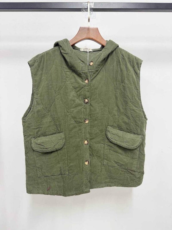 Veste à capuche matelassée en velours - Kaki