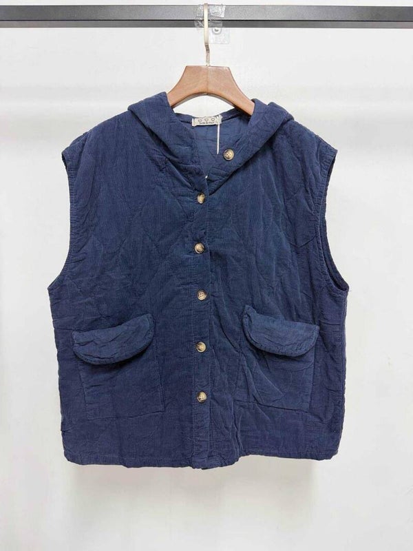 Veste à capuche matelassée en velours - Bleu Marine