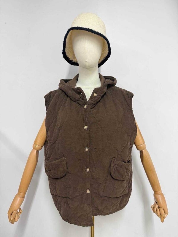 Veste à capuche matelassée en velours - Chocolat