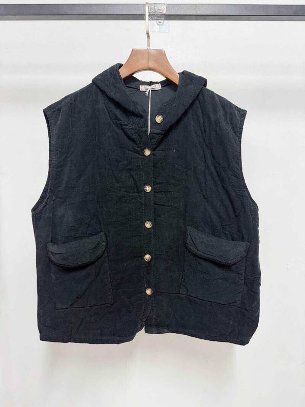 Veste à capuche matelassée en velours - Noir
