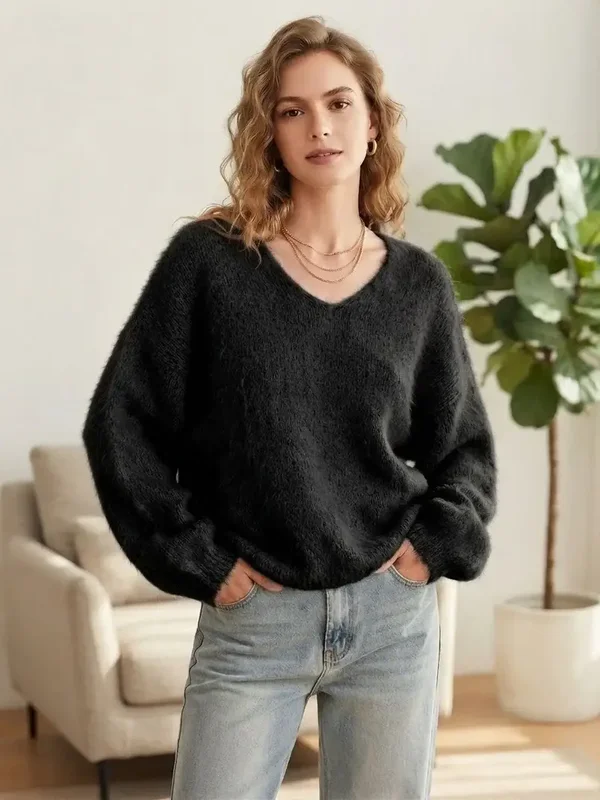 Pull moelleux col V - Noir