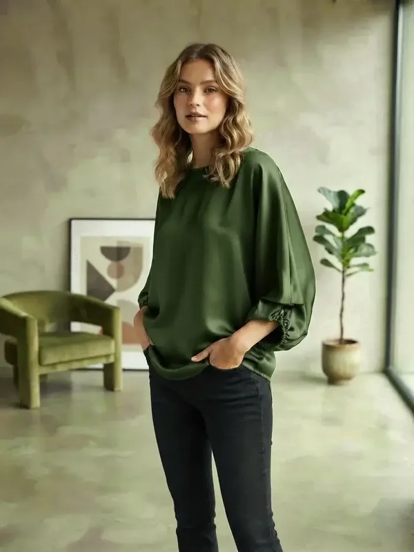 Blouse satin - Kaki