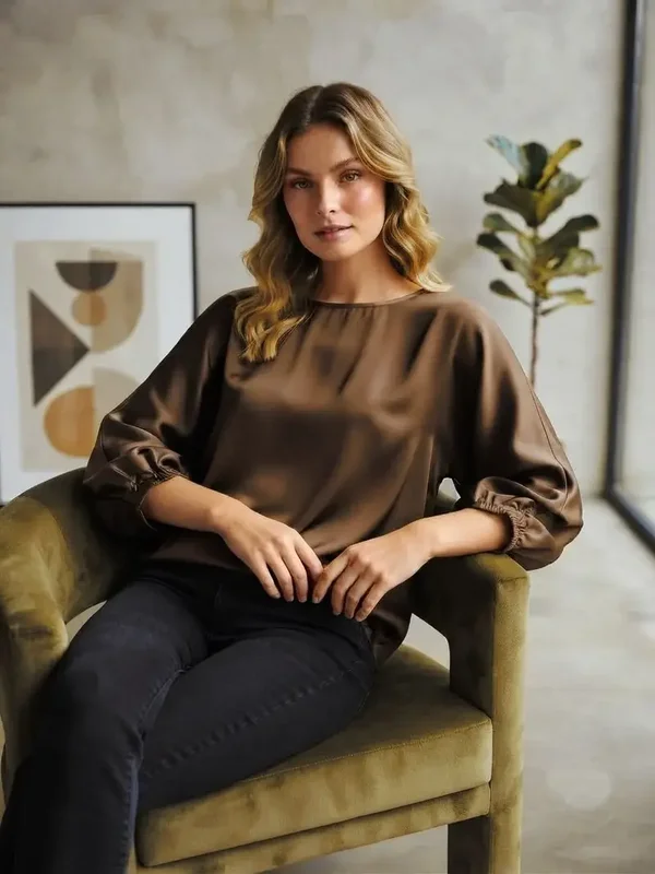 Blouse satin - Chocolat