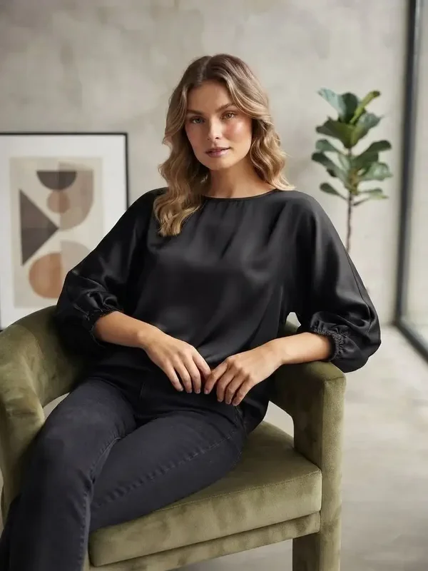 Blouse satin - Noire