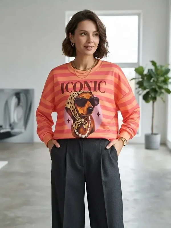 Sweat col rond - ICONIC Teckel orange