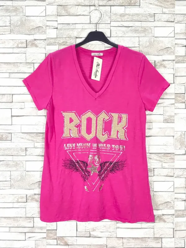 T-shirt col v "Rock" #1