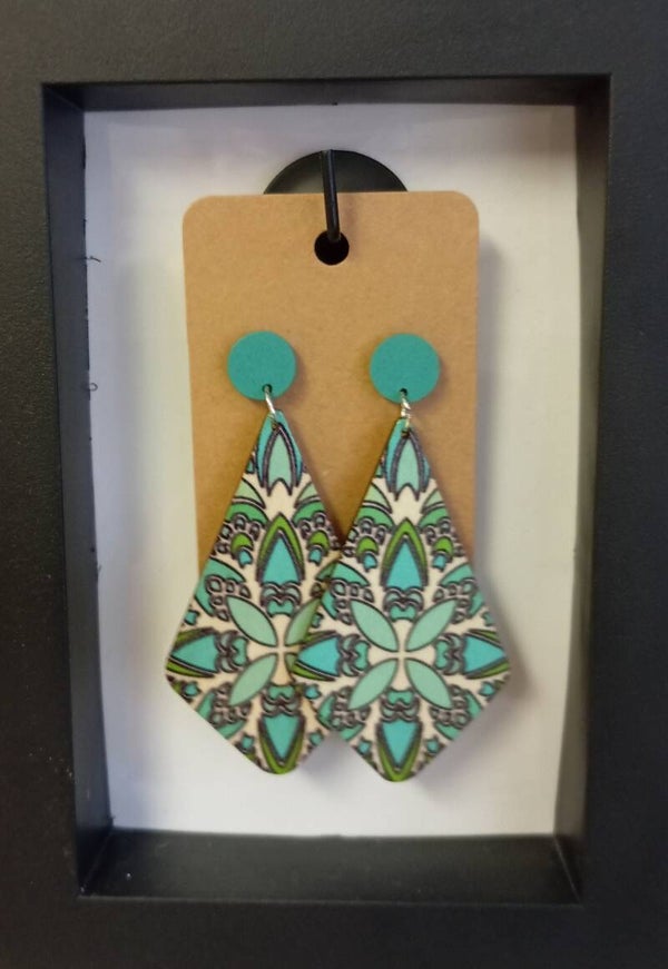 Boucles d'oreilles en bois imprimées. Vert menthe. BO24