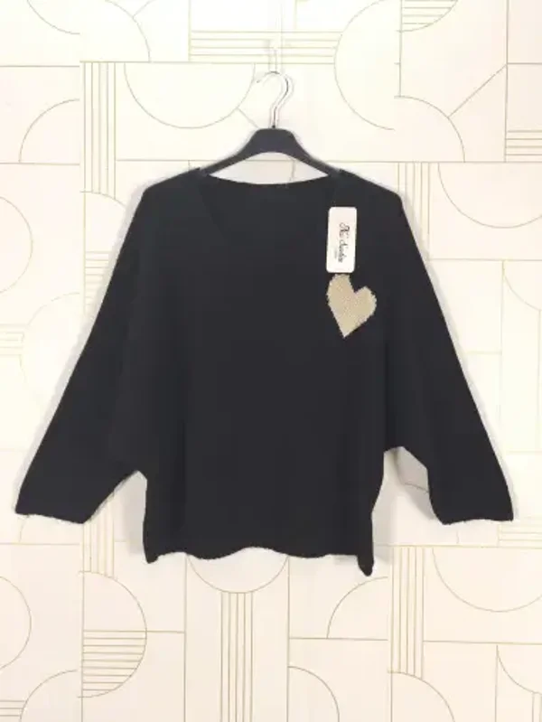 Pull coeur doré - Noir