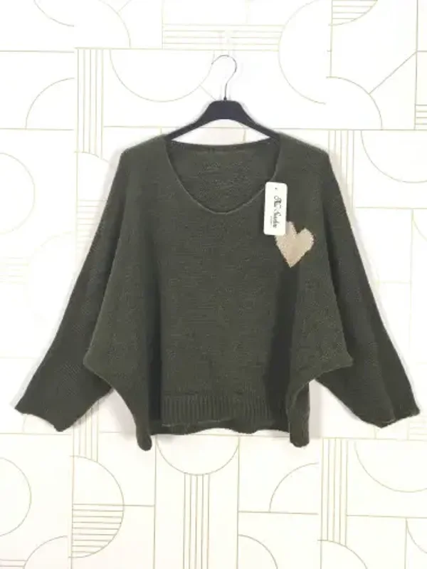 Pull coeur doré - Kaki