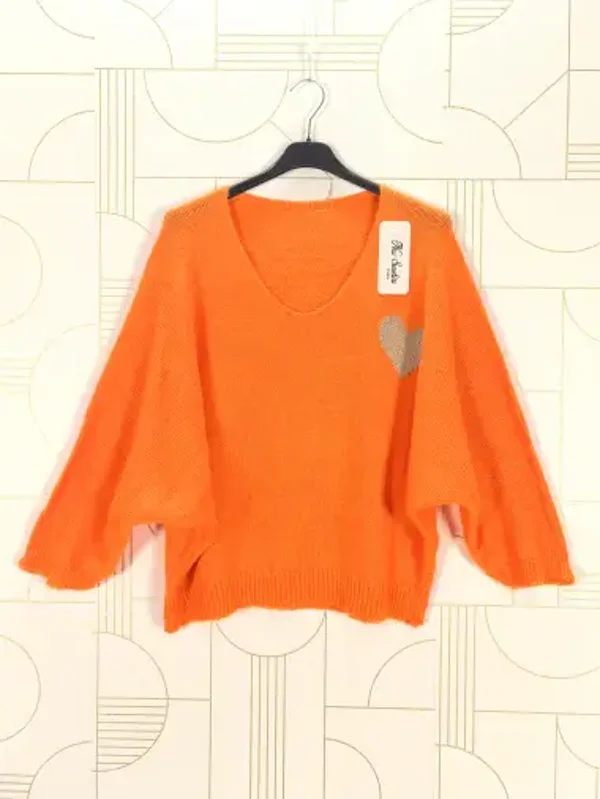 Pull coeur doré - Orange