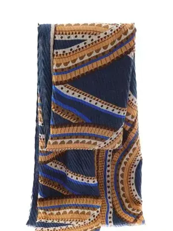 Foulard gauffré impression façon wax - Bleu nuit -