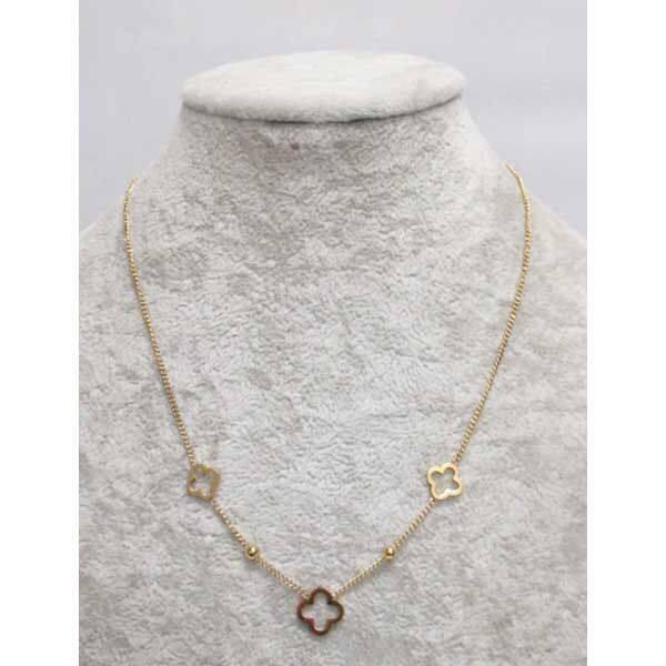 Collier Acier Inoxydable . Trèfles ajourés or
