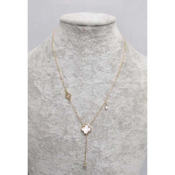 Collier Acier Inoxydable . Trèfle nacre