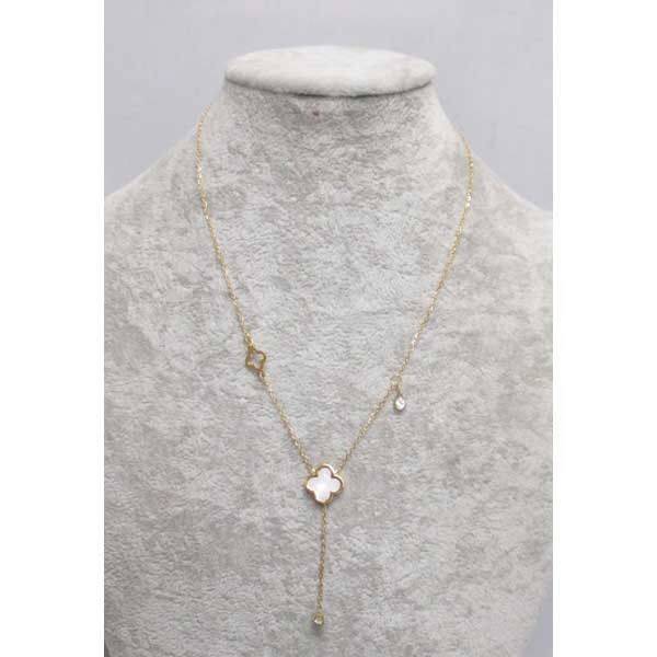 Collier Acier Inoxydable . Trèfle nacre