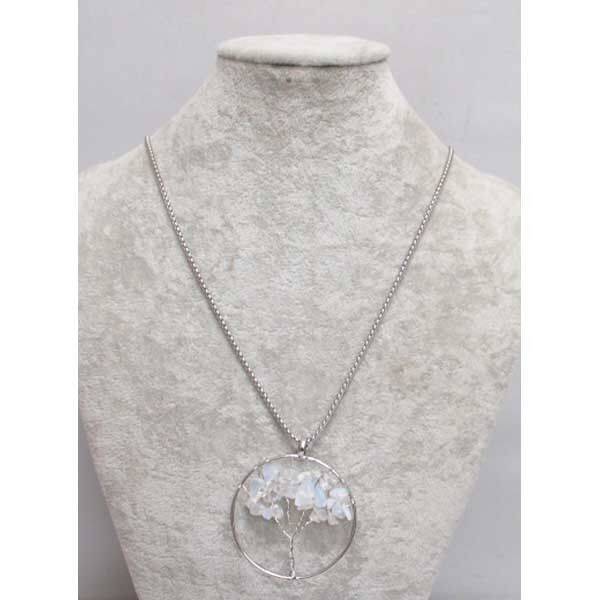 Collier Acier Inoxydable . Médaillon arbre de vie pierres de lune