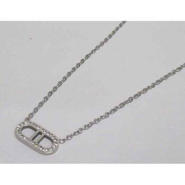 Collier Acier Inoxydable Trombonne et strass argent