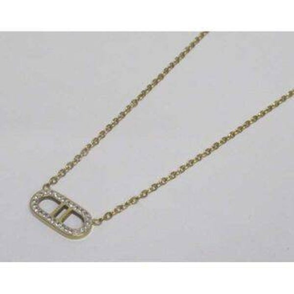 Collier Acier Inoxydable .Trombonne et strass or