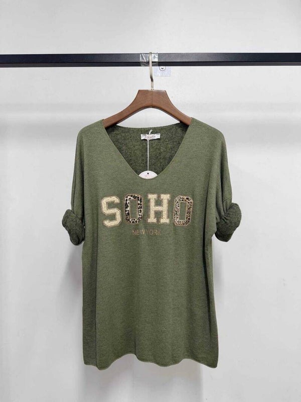 Pull col V - SOHO new york - Kaki