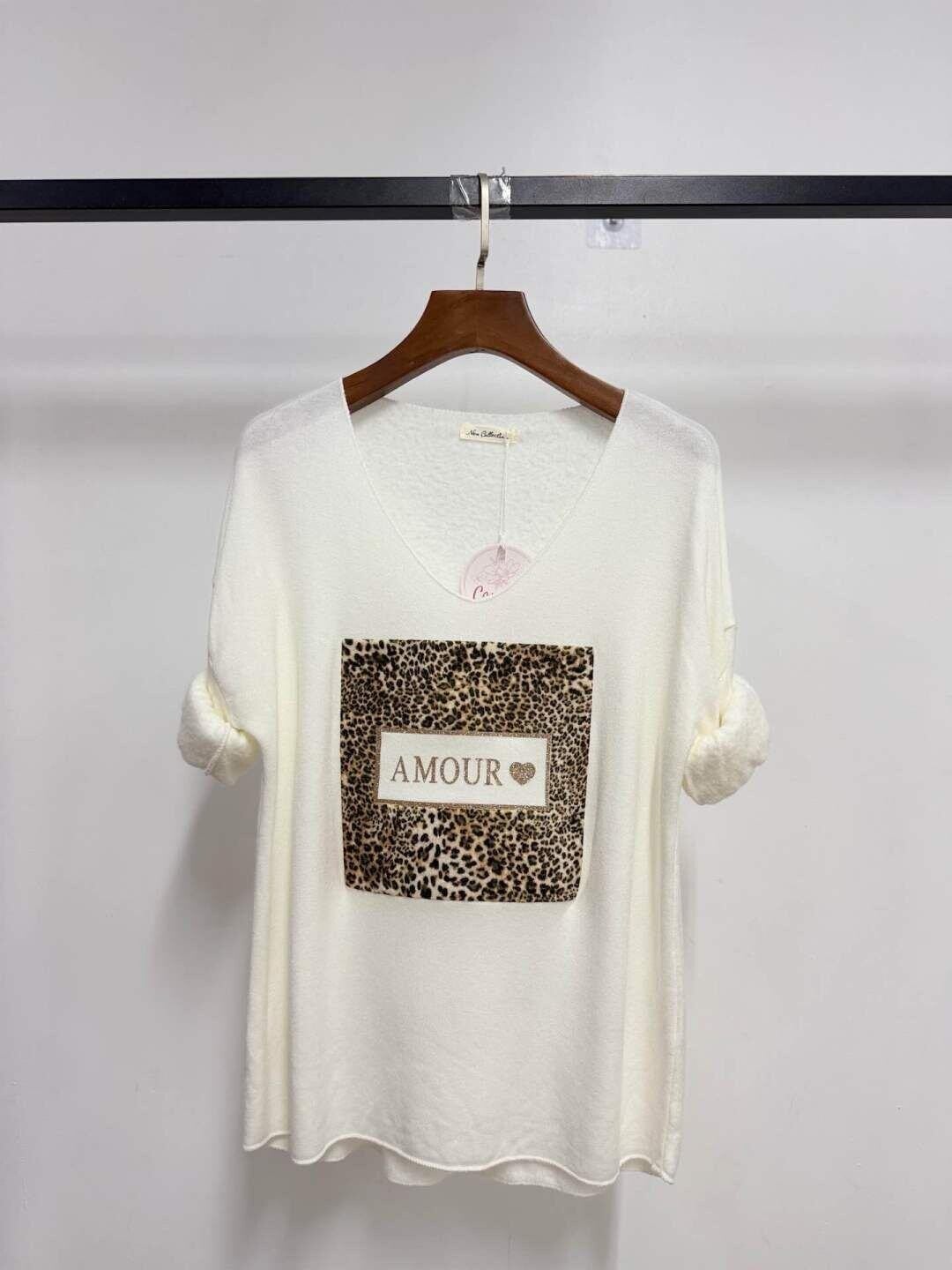 Pull col V - Amour - Ecru