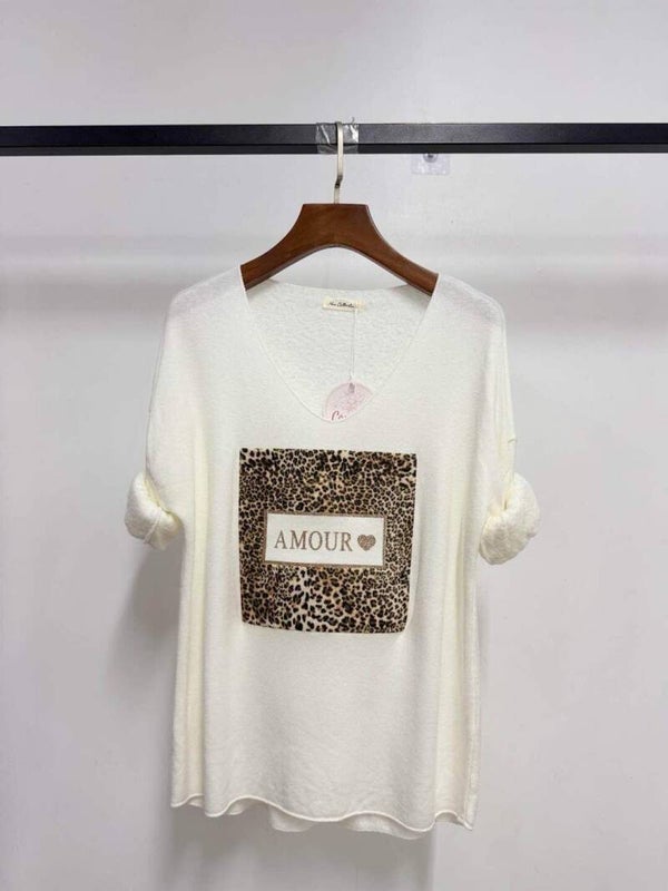 Pull col V - Amour - Ecru