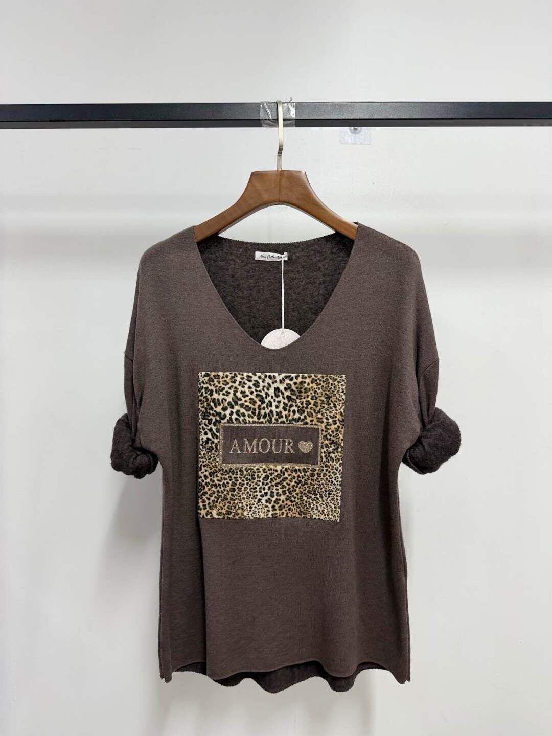 Pull col V - Amour - Chocolat