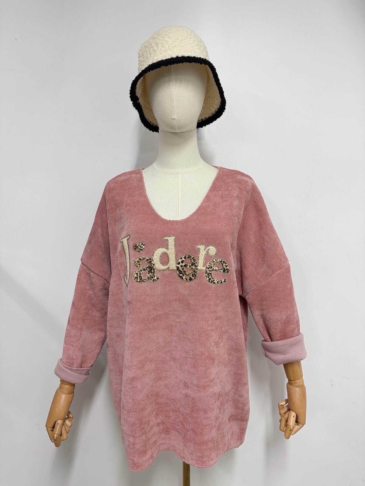 Pull velours - J'adore - Rose
