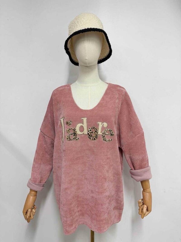 Pull velours - J'adore - Rose