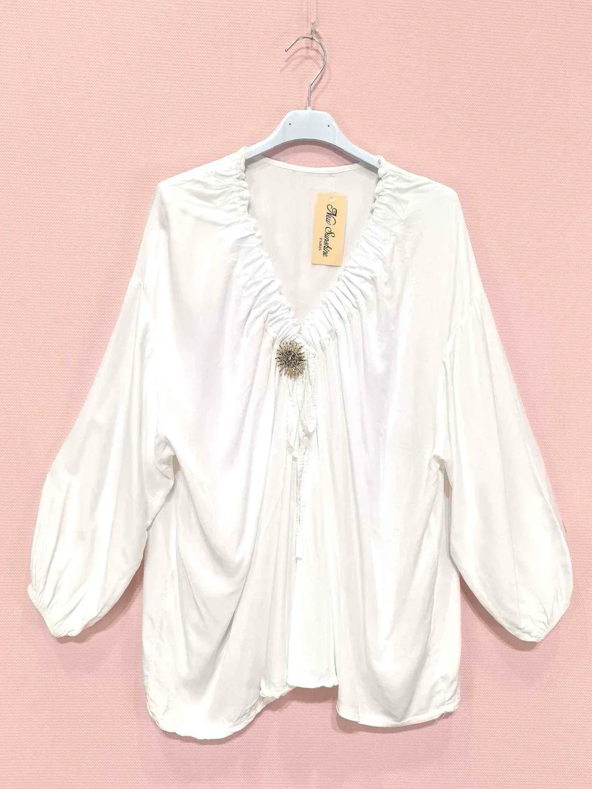 Blouse bohème col fronçé - Blanche V2