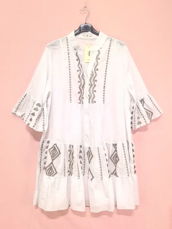 Robe Brodée Style Bohème - Blanche/or