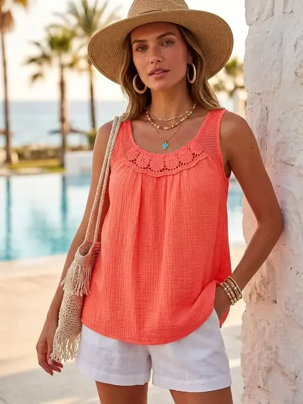 Débardeur en gaze de coton - Corail