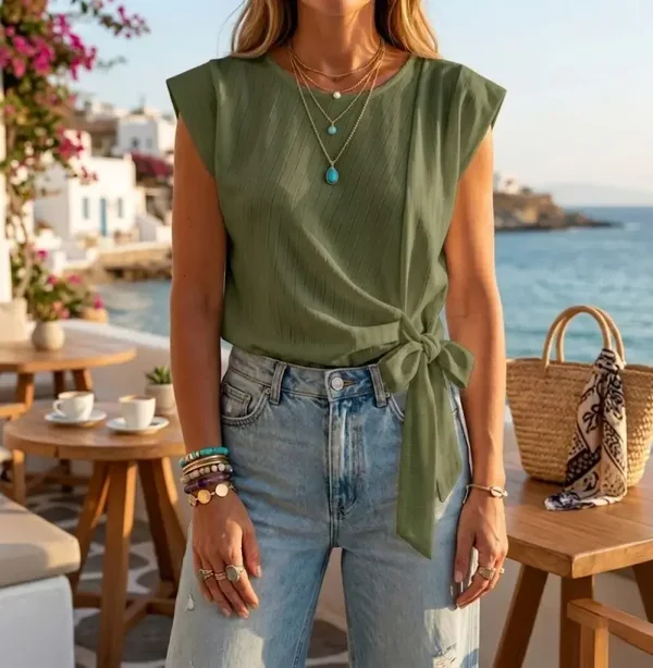 Top drapé à nœud - Kaki