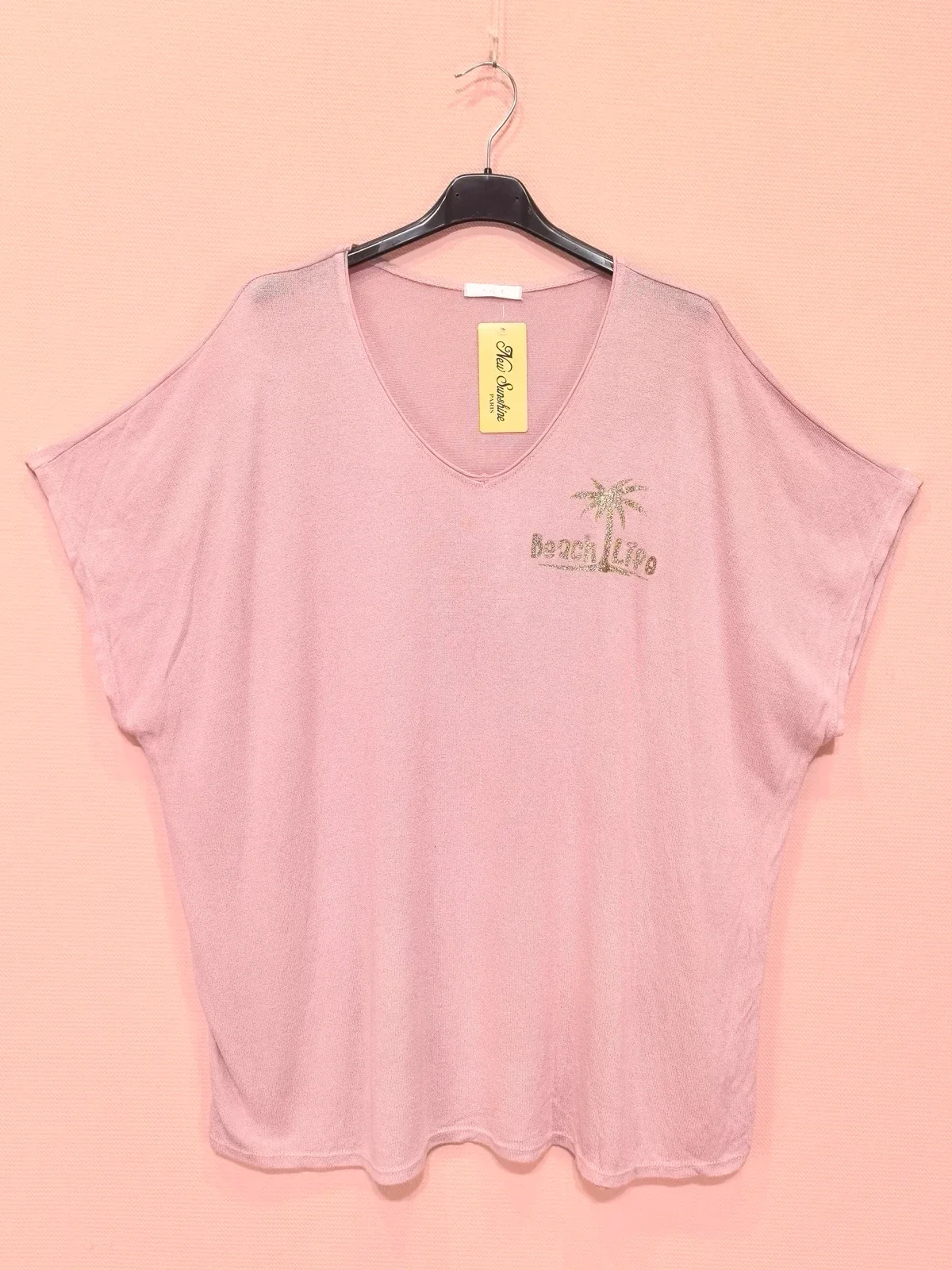 Tee shirt Beach life - Rose poudré