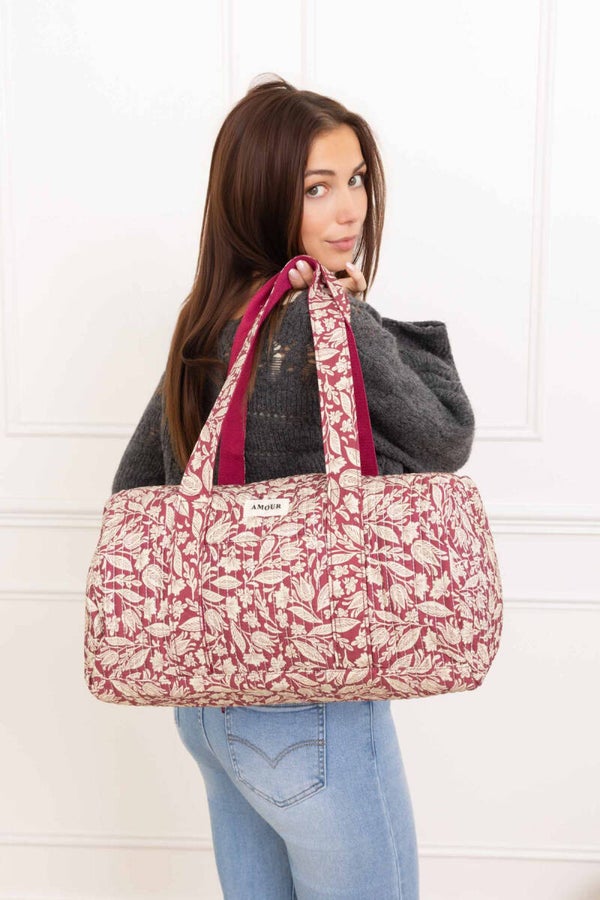 W47-  Sac week-end polochon matelassé - Carmin -