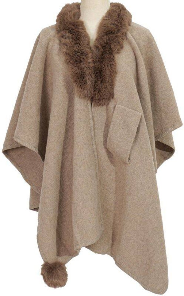 Cape col fourrure synthétique - Taupe