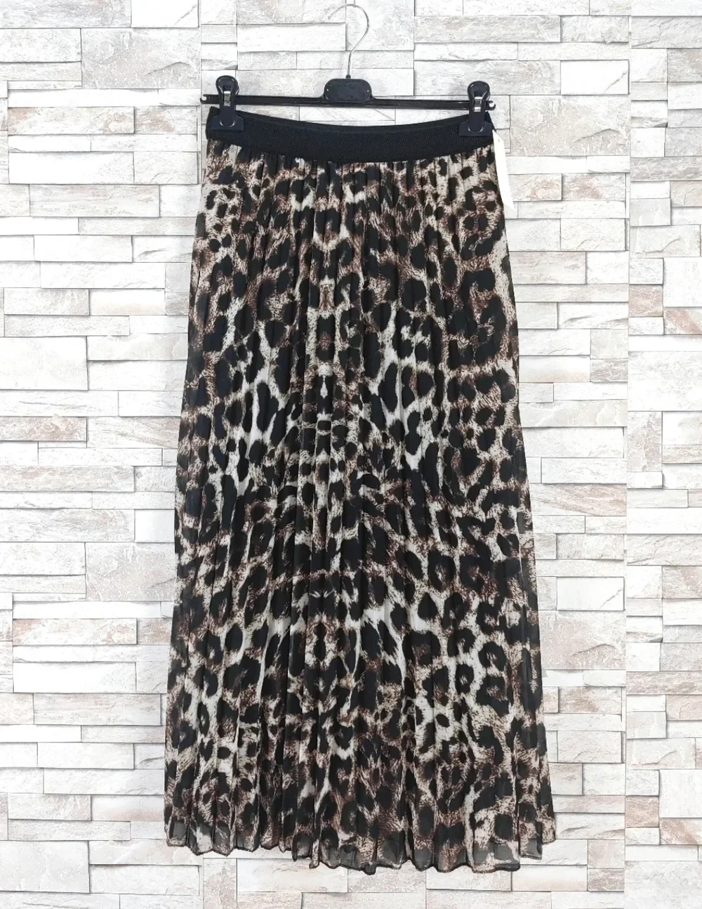 Jupe longue plissée imprimée léopard -