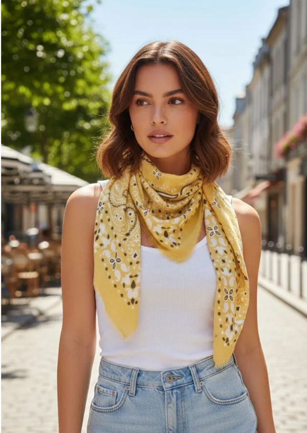 Carré imprimé Paisley 110*110cm - Jaune