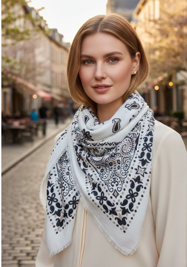 Carré imprimé Paisley 110*110cm - Blanc